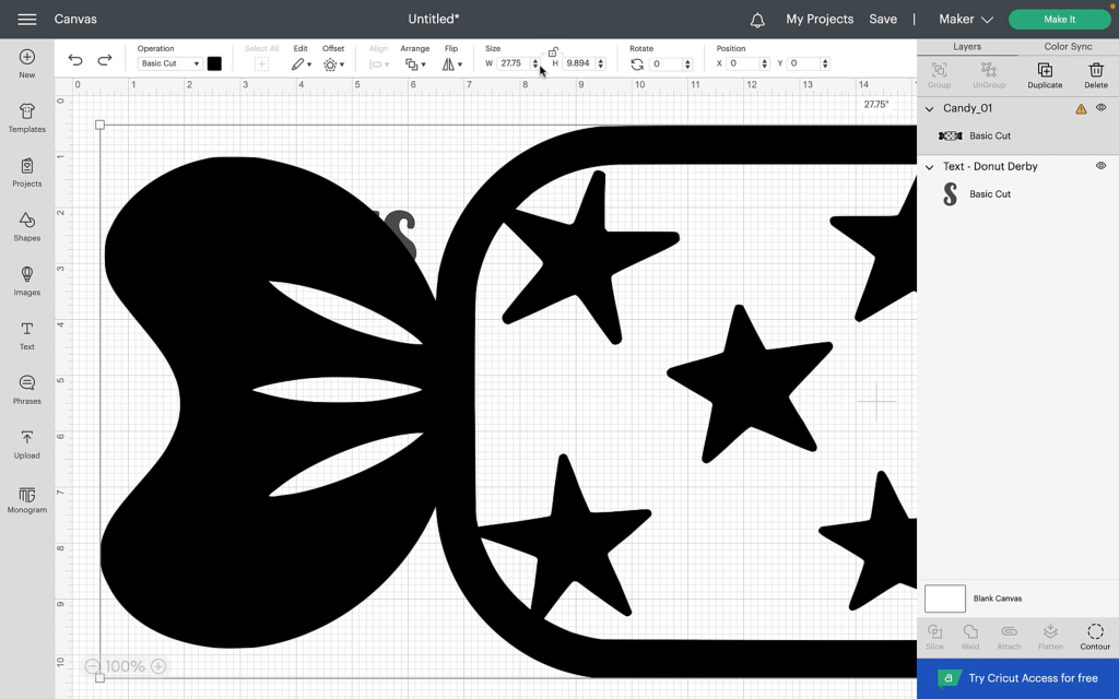 A sweet SVG uploaded to Design space. the size is too large