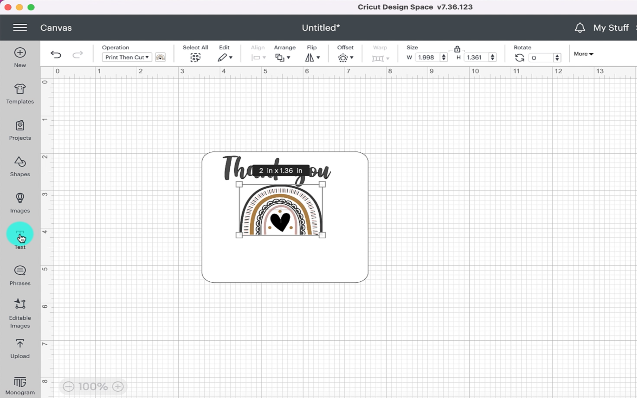 Adding a rainbow design to the rectangle in cricut design space