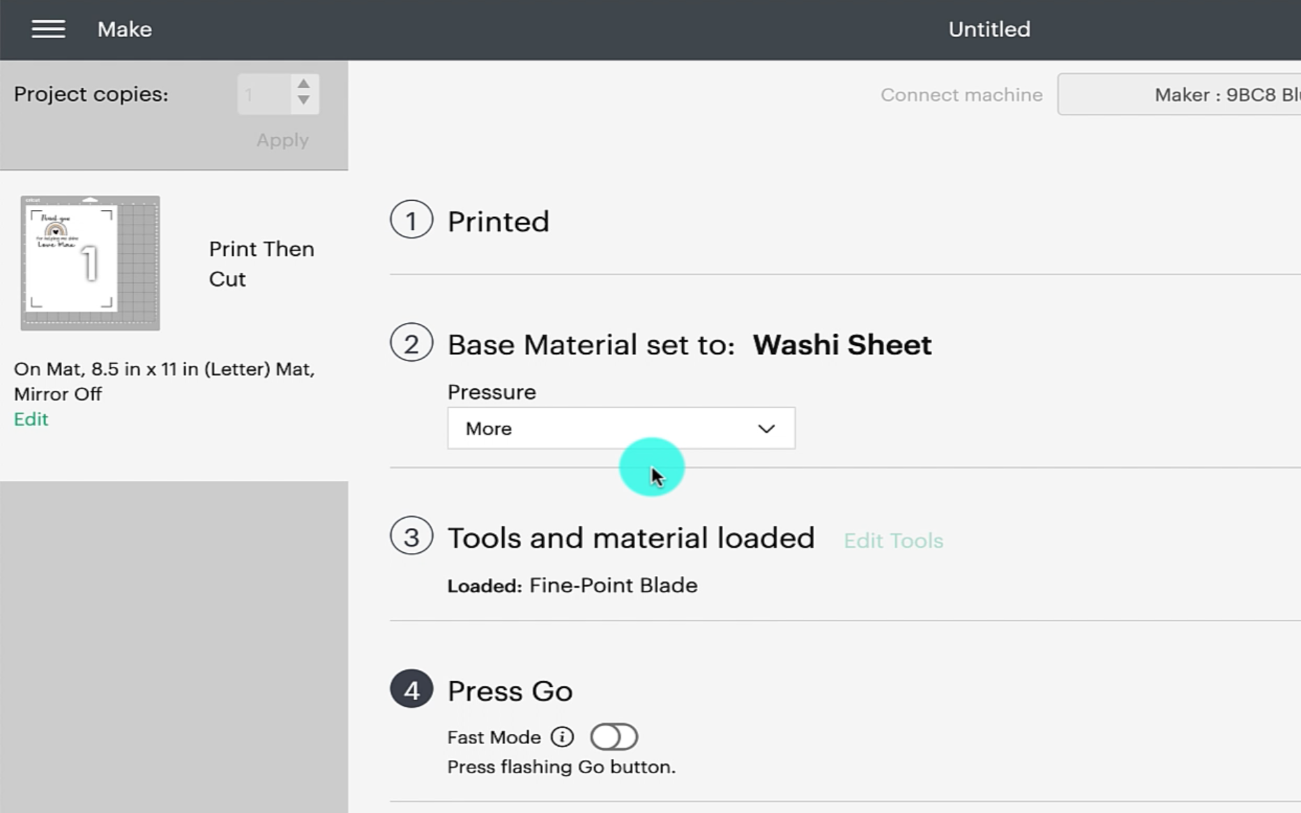 Selecting the pressure to be more on the make it screen.