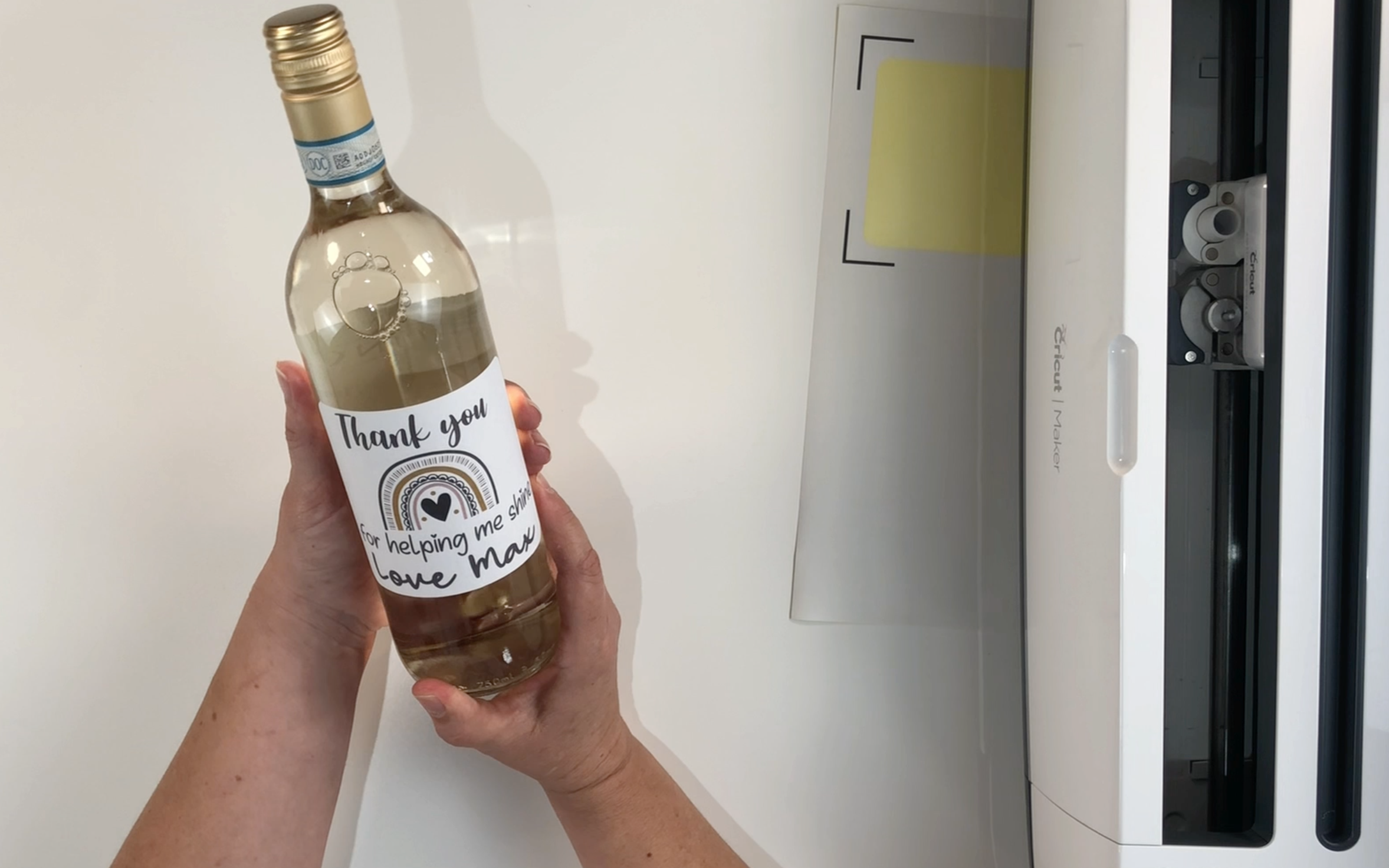 The completed wine bottle with your very own personalised label on the front.