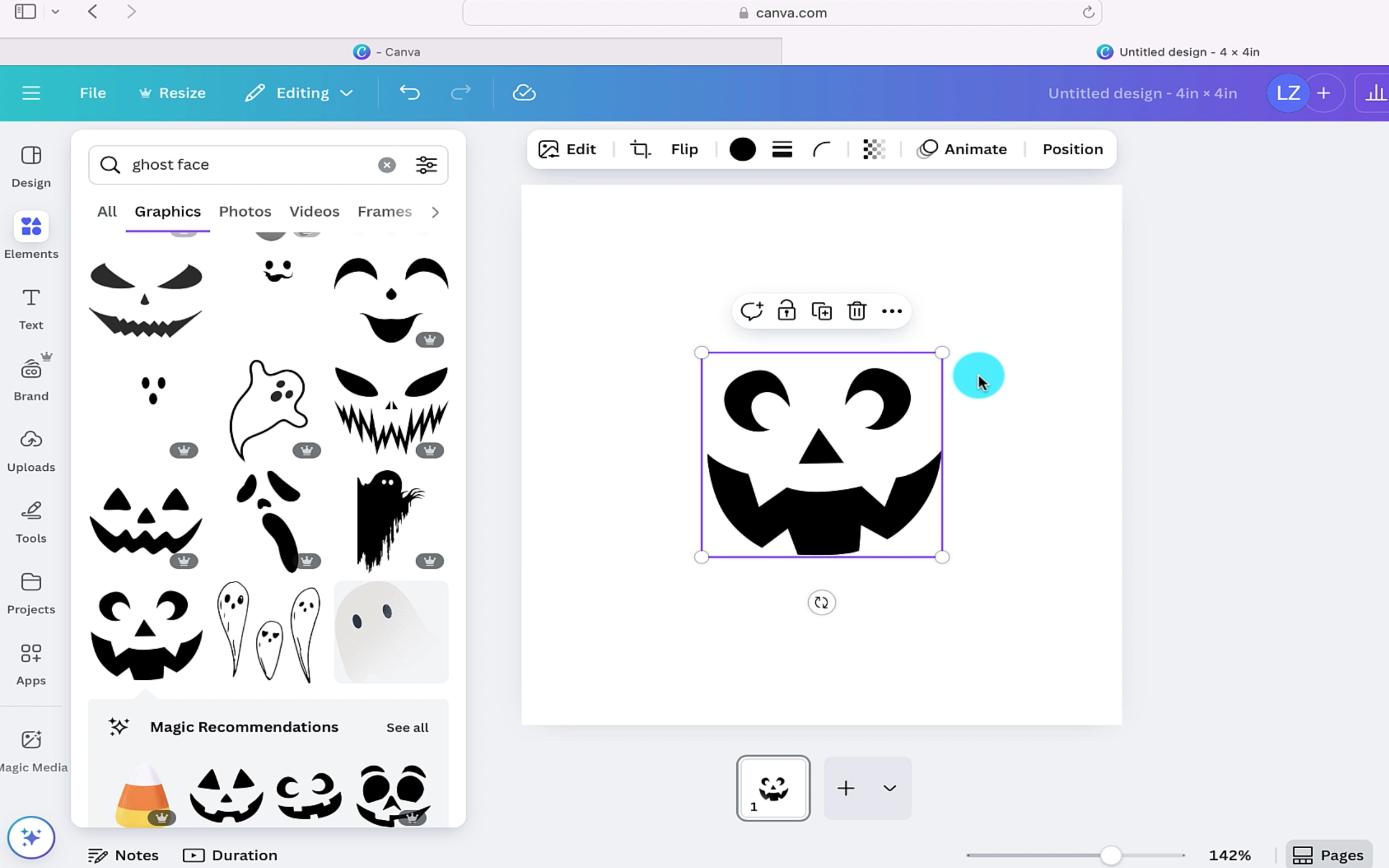 Canva screen showing options for different ghost faces. 