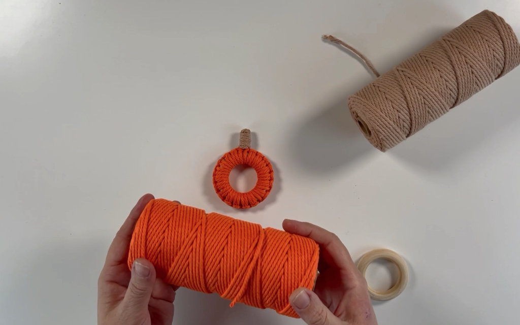 Orange macrame cord ready to make the orange macrame pumpkin