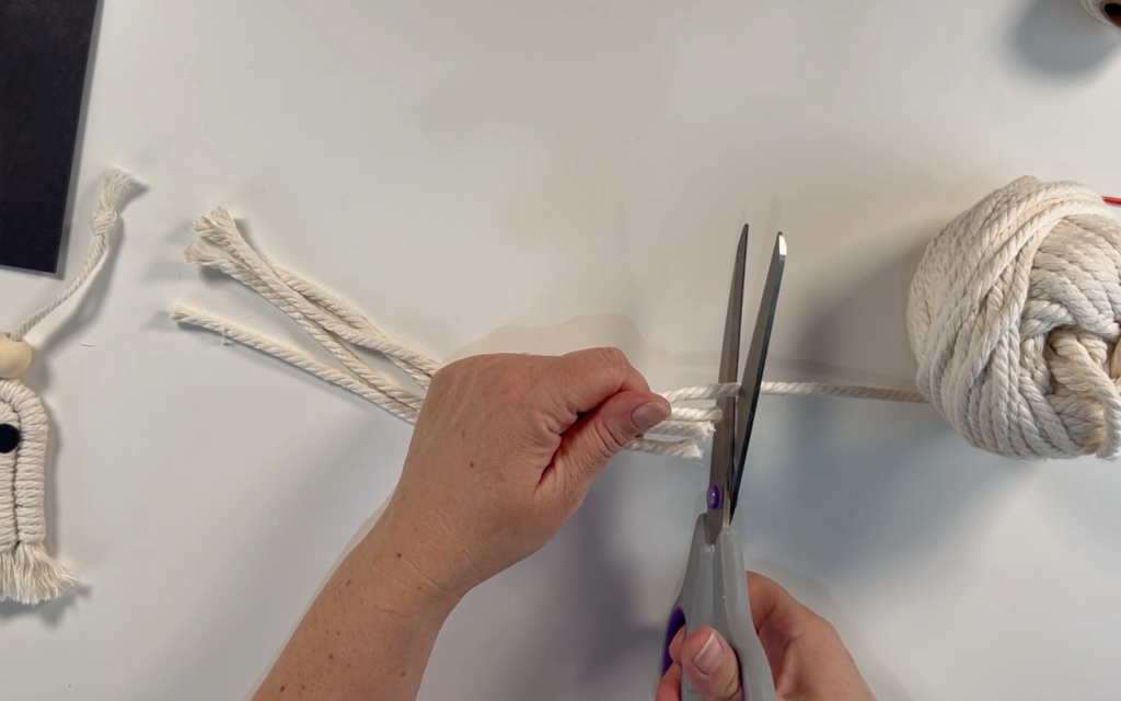 Cutting the 6mm macrame cord to be 15cm long